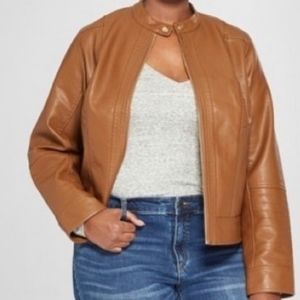 Ava & Viv brown faux leather moto jacket 1x